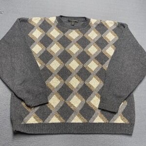 Vintage Liberty Sweaters Sweater Mens XL Gray Argyle Knit Crewneck Made USA‎ 90s